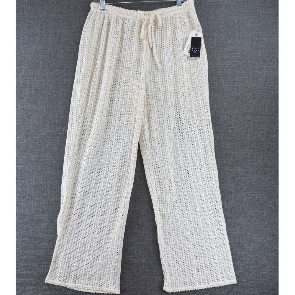 Billabong Largo Beach Pant Cream Crochet Knit Wide Leg Cover Up ABJX600226 XL
